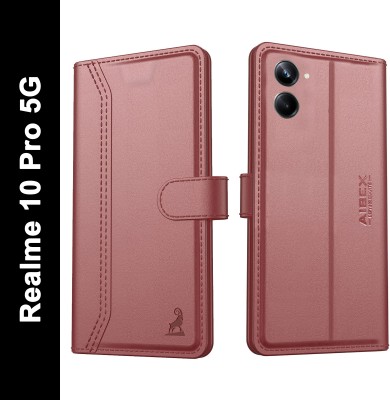 AIBEX Flip Cover for Realme 10 Pro 5G|Vegan PU Leather |Foldable Stand & Pocket(Brown, Cases with Holder, Pack of: 1)