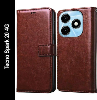 Casotec Flip Cover for Tecno Spark 20 4G(Brown, Pack of: 1)