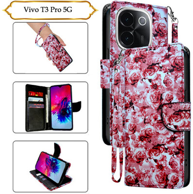 Asmart Flip Cover for Vivo T3 Pro 5G(Red, Pack of: 1)