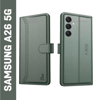 AIBEX Flip Cover for Samsung A17 5G / Samsung A26 5G |Premium Leather Finish | Magnetic Closure |Kickstand(Green, Magnetic Case, Pack of: 1)