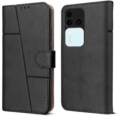NIMMIKA ENTERPRISES Flip Cover for Vivo V30 Pro 5G(Premium Leather Material | 360-degree protection | Kickstand Feature)(Black, Dual Protection, Pack of: 1)