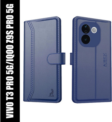 AIBEX Flip Cover for Vivo T3 Pro 5G / IQOO Z9s Pro 5G|Vegan PU Leather |Foldable Stand & Pocket |Magnetic(Blue, Cases with Holder, Pack of: 1)