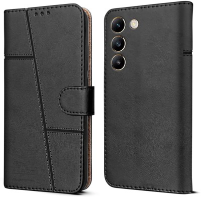 SnapStar Flip Cover for Vivo Y200E 5G(Premium Leather Material | Built-in Stand | Card Slots and Wallet)(Black, Dual Protection, Pack of: 1)