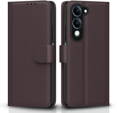 STARFLIP Flip Cover for Vivo Y19e/Y04 4G/Y29s 5G Leather Finish|TPU with Card Pockets|Wallet Stand & Shock Proof(Brown, Magnetic Case, Pack of: 1)