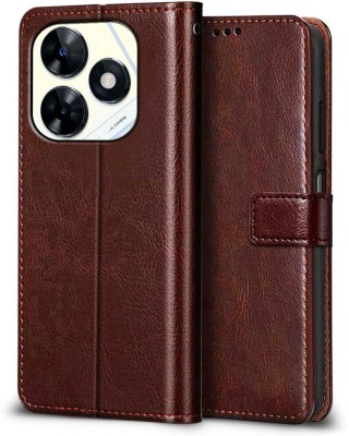 Rwm Flip Cover for Tecno Spark GO 2024 Leather Finish | Inside Pockets & Inbuilt Stand(Brown, Dual Protection, Pack of: 1)