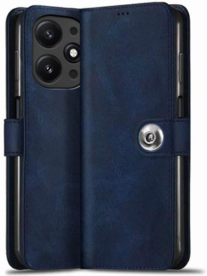 77% OFF on SESS XUSIVE Flip Cover for Poco M6 Pro 5G Designer Button Magnet Closure - Button Blue(Brown, Dual Protection)