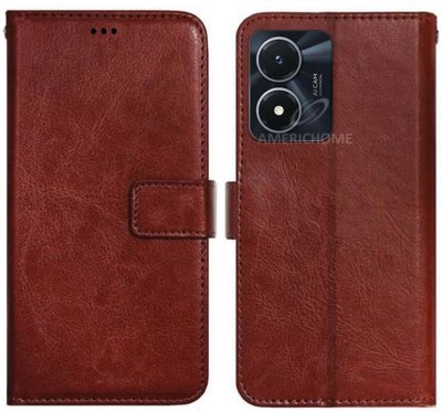 CASETREE Flip Cover for Vivo Y02s leather cover(Brown, Grip Case, Pack of: 1)