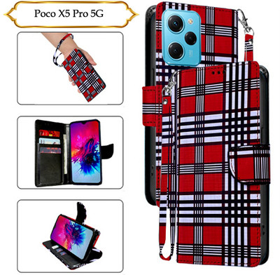 SALGO Flip Cover for Poco X5 Pro 5G(Red, Pack of: 1)