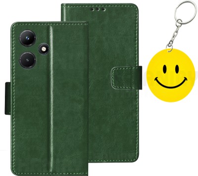 HANIRY Flip Cover for Infinix Hot 30i folding cover | X669C folding cover | Free Smiley Keychain | Green(Green, Dual Protection, Pack of: 1)