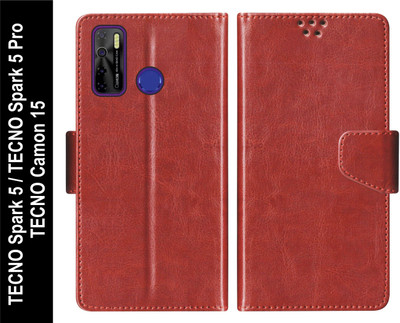 SBMS Flip Cover for TECNO Camon 15 / TECNO Spark 5 / TECNO Spark 5 Pro(Brown, Shock Proof, Pack of: 1)
