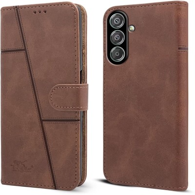 SnapStar Flip Cover for Samsung Galaxy F15 5G(Premium Leather Material | Built-in Stand | Card Slots and Wallet)(Brown, Dual Protection, Pack of: 1)