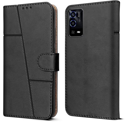 SnapStar Flip Cover for Oppo A55 4G(Premium Leather Material | Built-in Stand | Card Slots and Wallet)(Black, Dual Protection, Pack of: 1)