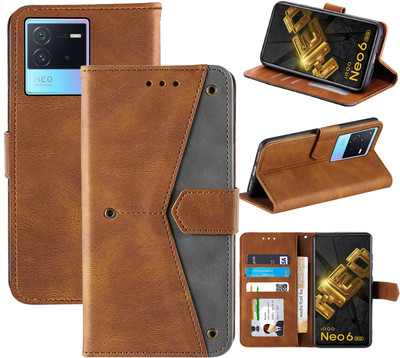 Autofocus Flip Cover for iQOO Neo 6 5G(Brown, Black, Camera Bump Protector, Pack of: 1)
