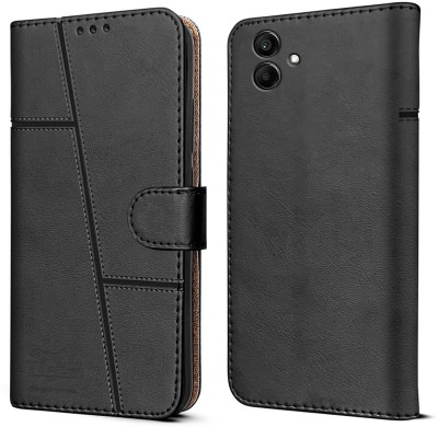 SnapStar Flip Cover for Samsung Galaxy A04e(Premium Leather Material | Built-in Stand | Card Slots and Wallet)(Black, Dual Protection, Pack of: 1)