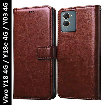 Casotec Flip Cover for Vivo Y18 4G, Vivo Y18e 4G, Vivo Y03 4G(Brown, Pack of: 1)