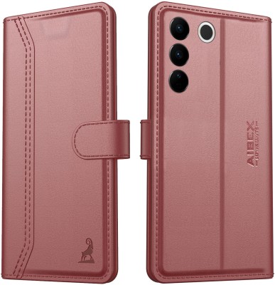 AIBEX Flip Cover for Vivo V27e|Vegan PU Leather |Foldable Stand & Pocket(Brown, Cases with Holder, Pack of: 1)