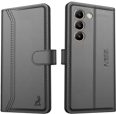 AIBEX Flip Cover for Vivo T3 5G / Vivo Y200e 5G |Premium Leather Finish | Magnetic Closure | Kickstand Feature(Black, Magnetic Case, Pack of: 1)