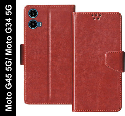 SBMS Flip Cover for Motorola Moto G45 5G / Moto G34 5G Back Cover Case with Magnatic Closure | Inbuilt Stand(Brown, Shock Proof, Pack of: 1)