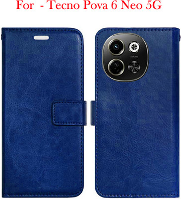 Toklot Flip Cover for Tecno Pova 6 Neo 5G(Blue, Pack of: 1)