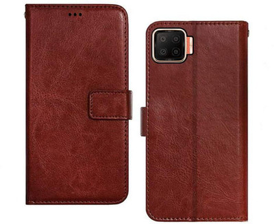 SUCH Flip Cover for Flip Cover for OPPO F17 Pro-CPH2119 (Brown, Dual Protection, Pack of: 1)(Brown, Cases with Holder)
