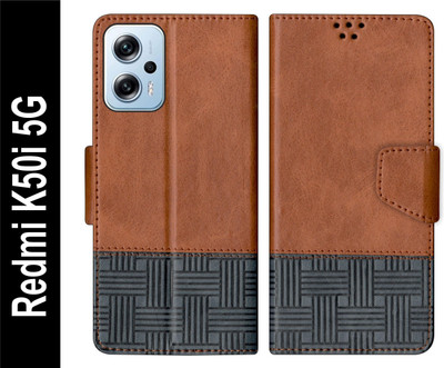 PUFFCASE Flip Cover for Redmi K50i 5G(Brown, Shock Proof, Pack of: 1)