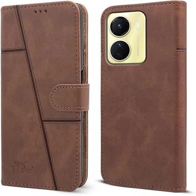 NIMMIKA ENTERPRISES Flip Cover for Vivo Y16 (Premium leather material | Card slots and pockets | 360-degree protection)(Brown, Dual Protection, Pack of: 1)