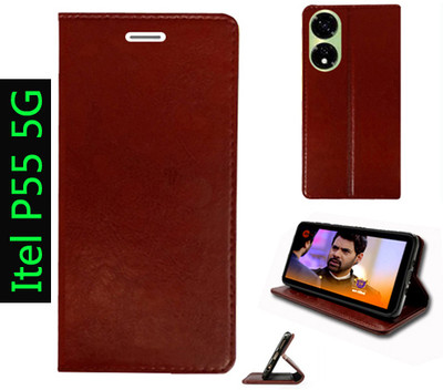 Toklot Flip Cover for Itel P55 5G(Brown, Pack of: 1)
