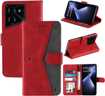 Autofocus Flip Cover for Tecno Pova 5 Pro 5G(Black, Red, Camera Bump Protector, Pack of: 1)