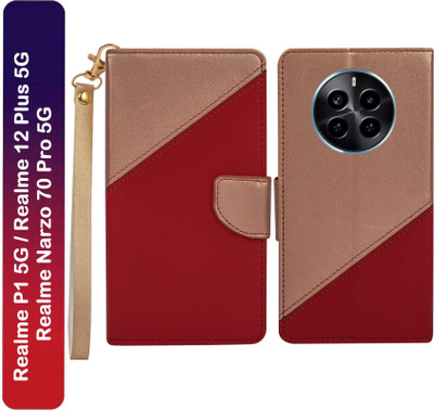 Spicesun Flip Cover for Realme P1 5G / Realme 12 Plus 5G / Realme Narzo 70 Pro 5G |Vegan |PU Leather(Red, Shock Proof, Pack of: 1)