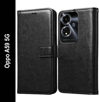 Casotec Flip Cover for Oppo A59 5G(Black, Pack of: 1)