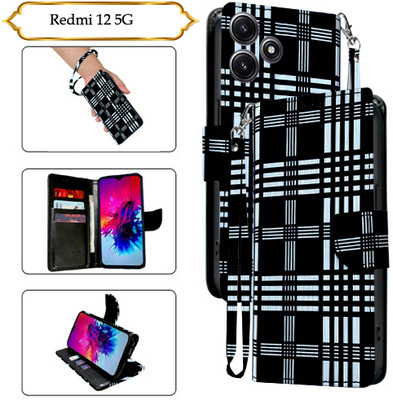 Asmart Flip Cover for Redmi 12 5G(Black, Pack of: 1)
