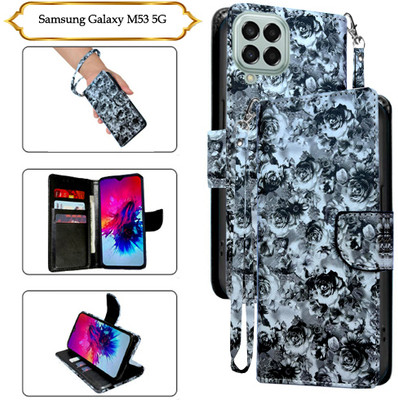 Asmart Flip Cover for Samsung Galaxy M53 5G(Black, Pack of: 1)