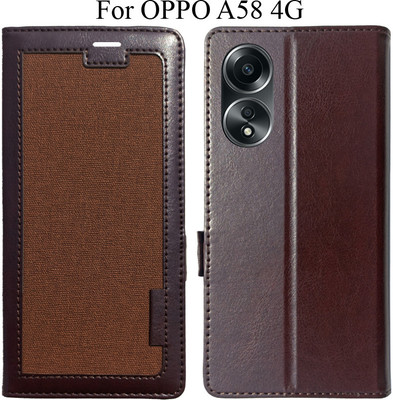 MYSHANZ Flip Cover for Oppo A58 A58 4G(Brown, Magnetic Case, Pack of: 1)