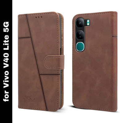 MobieGenie Flip Cover for Vivo V40 Lite 5G (Premium Leather Material | 360-degree protection | Stand function)(Brown, Dual Protection, Pack of: 1)