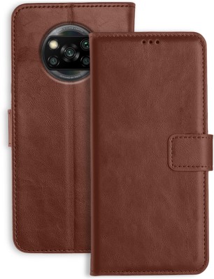 Accesorios Network Flip Cover for Poco X3(Brown, Dual Protection, Pack of: 1)