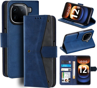 Unistuff Flip Cover for iQOO 12 5G(Blue, Camera Bump Protector, Pack of: 1)