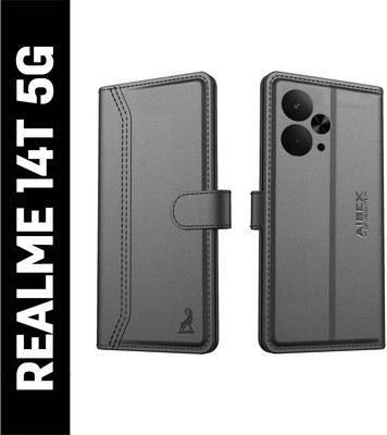 AIBEX Flip Cover for Realme 14T 5G |Premium Leather Finish | Magnetic Closure | Kickstand Feature(Black, Magnetic Case, Pack of: 1)