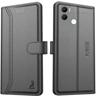 AIBEX Flip Cover for Xiaomi Redmi A2 Plus / Poco C51 / Poco C50 / Xiaomi Redmi A1 Plus|Vegan PU Leather | Stand(Black, Cases with Holder, Pack of: 1)