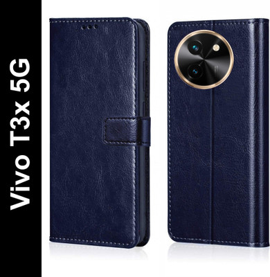 Flocculent Flip Cover for Vivo T3x 5G(Blue, Shock Proof, Pack of: 1)