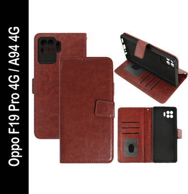 Casotec Flip Cover for Oppo F19 Pro, Oppo A94(Brown, Pack of: 1)