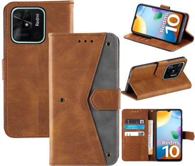 Mashgul Flip Cover for Redmi 10, Redmi 10 Power(Brown, Shock Proof, Pack of: 1)