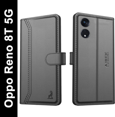 AIBEX Flip Cover for Oppo Reno 8T 5G|Premium Leather Finish | Magnetic Closure | Kickstand Feature | Shockproof(Black, Magnetic Case, Pack of: 1)