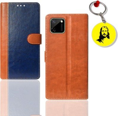 HANIRY Flip Cover for REALME C11 pouch cover | RMX2185 pouch cover | Free Jesus Keychain | Blue, Brown(Blue, Magnetic Case, Pack of: 1)