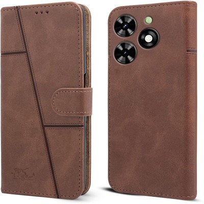 spaziogold Flip Cover for Tecno Spark Go 2024(Premium Leather Material | Built-in Stand | Card Slots and Wallet)(Brown, Dual Protection, Pack of: 1)