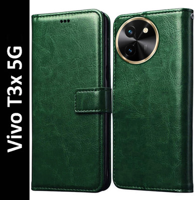 Casotec Flip Cover for Vivo T3x 5G(Green, Pack of: 1)