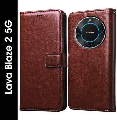 Casotec Flip Cover for Lava Blaze 2 5G(Brown, Pack of: 1)