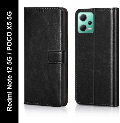 Nuvak Flip Cover for Redmi Note 12 5G, POCO X5 5G(Black, Magnetic Case, Pack of: 1)