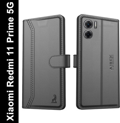 AIBEX Flip Cover for Redmi 11 Prime 5G|Premium Leather Finish | Magnetic Closure | Kickstand Feature(Black, Magnetic Case, Pack of: 1)
