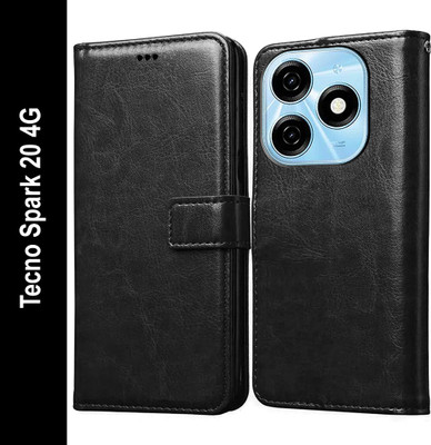 Casotec Flip Cover for Tecno Spark 20 4G(Black, Pack of: 1)