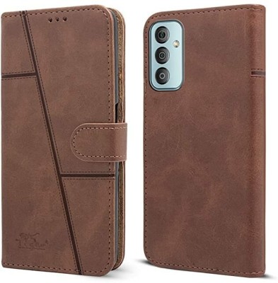 NIMMIKA ENTERPRISES Flip Cover for Samsung Galaxy F23 5G(Premium Leather Material | 360-degree protection | Stand Feature)(Brown, Dual Protection, Pack of: 1)
